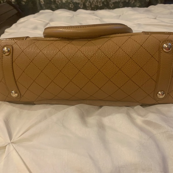 Sharif Camel Leather/Patent/Suede Satchel Handbag - Picture 6 of 9